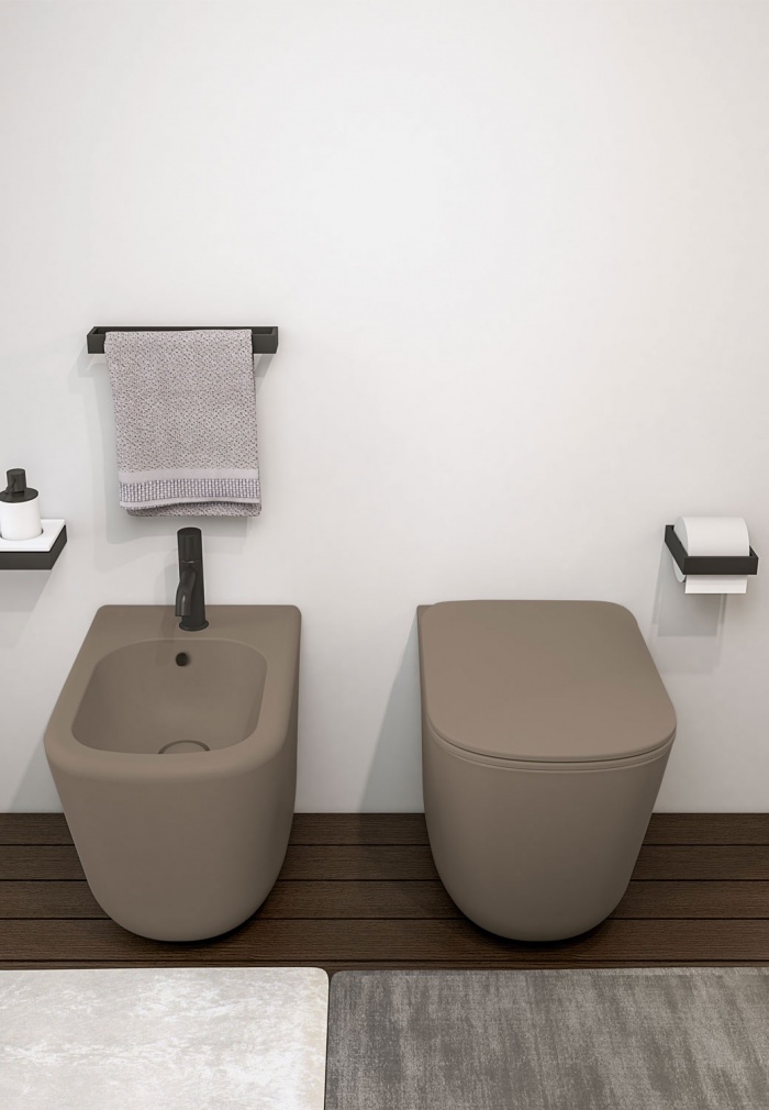 Bidet stojący, włoska ceramika, stojąca misa WC, kolorowa ceramika łazienkowa, szare WC